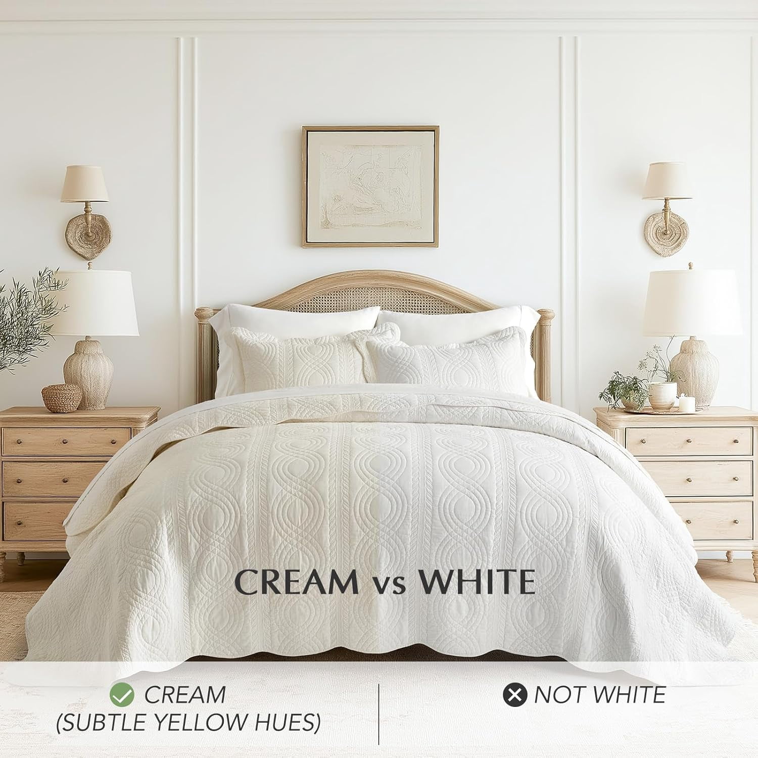 EVERGRACE 100% Cotton Scallop Quilt Set, King Size 3 Piece Set  Lightweight Bedspread with 2 Shams, Soft Prewashed Matelasse Coverlet for Cozy and Elegant Bedding, Ivory Cream