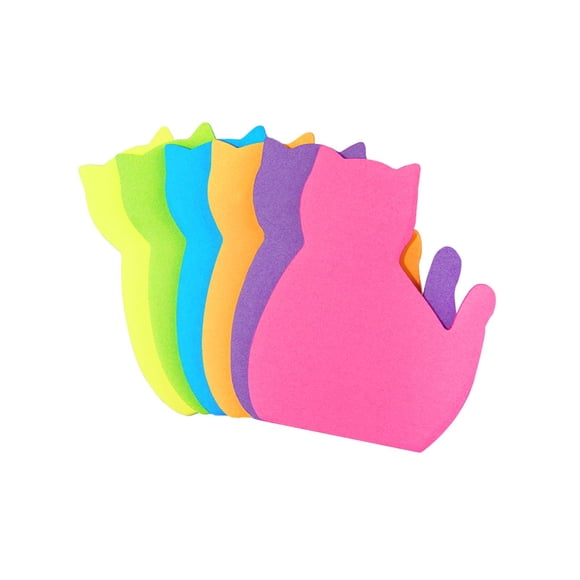 Notas adhesivas HSYMQ con forma de gato, paquete de 6, colores brillantes