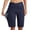 Navy, variant on Women's 12" Bermuda Long Cross-over High Waist Shorts with Pockets Workout Athletic Running Shorts