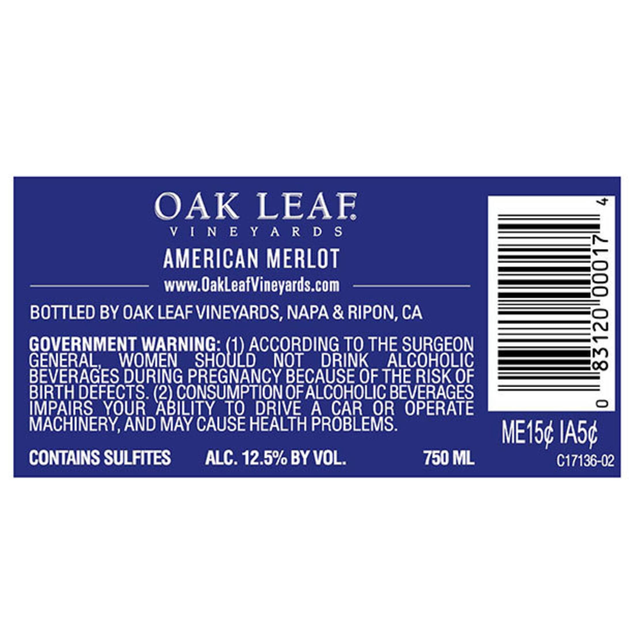 Oak Leaf Vineyards Merlot, Red Wine, 750ml