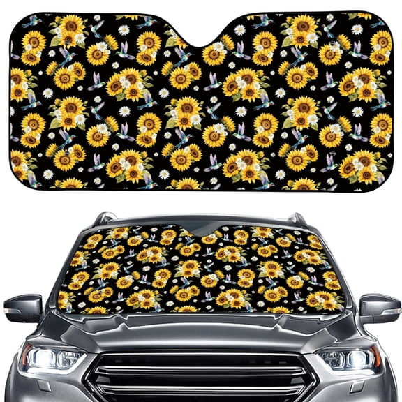Xoenoiee Car Windshield Sunshade Sun Visor Keep Cool for Car Interior Foldable Auto Window Shade Universal Fits Trucks, Sedans, SUVs, Daisy Sunflower Hummingbird Print