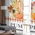 thumbnail image 4 of Sheer Curtains 63 inches Long, Pumpkin Leaves Brown White Checkered Solid White Background Sheer Window Curtains Rod Pocket Voile Drapes for Bedroom Living Room, 52"W x 63"L 2 Panels, 4 of 7