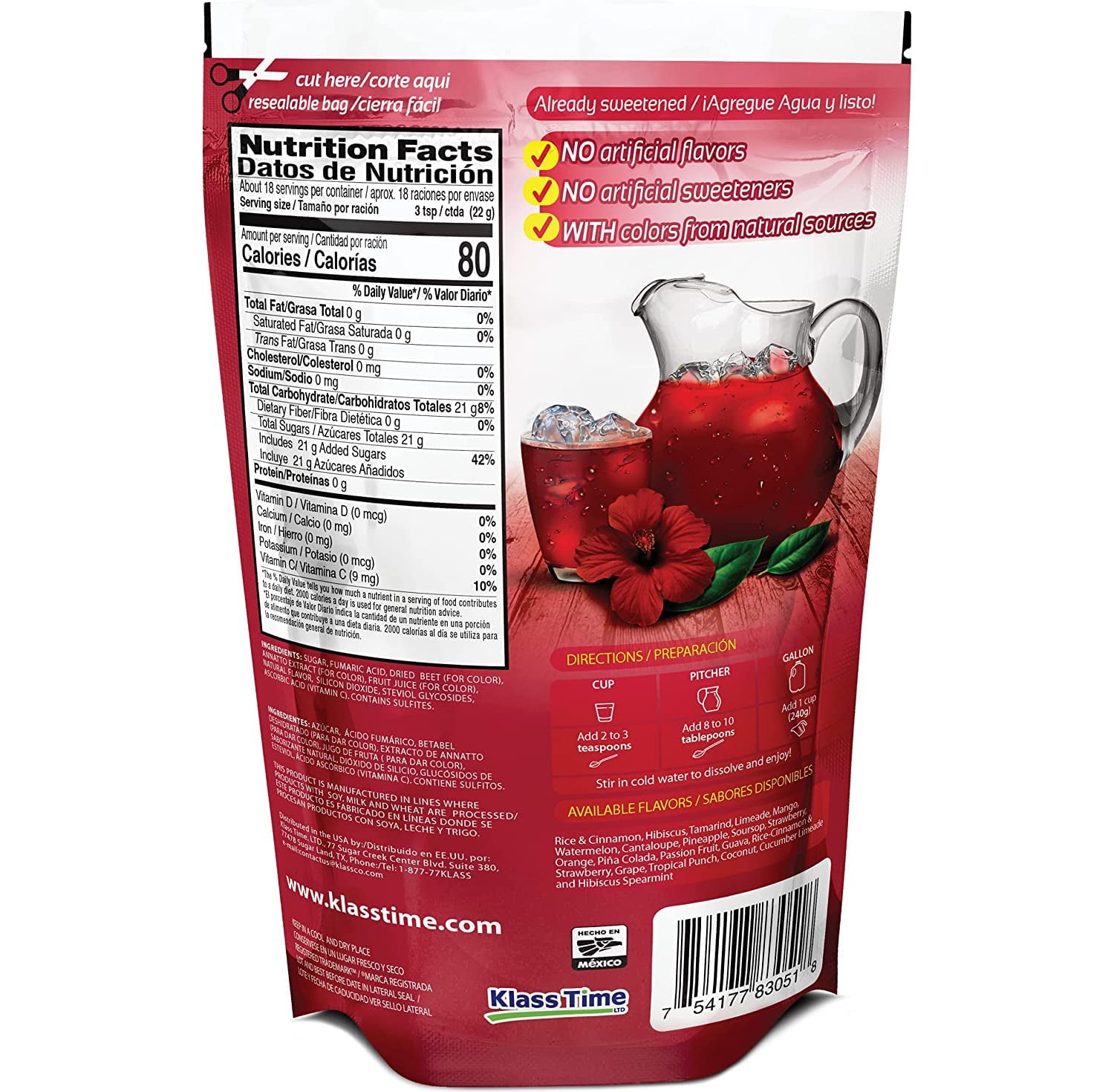 Klass Powdered Drink Mix, Jamaica, 14.1 Oz, 6 Packs