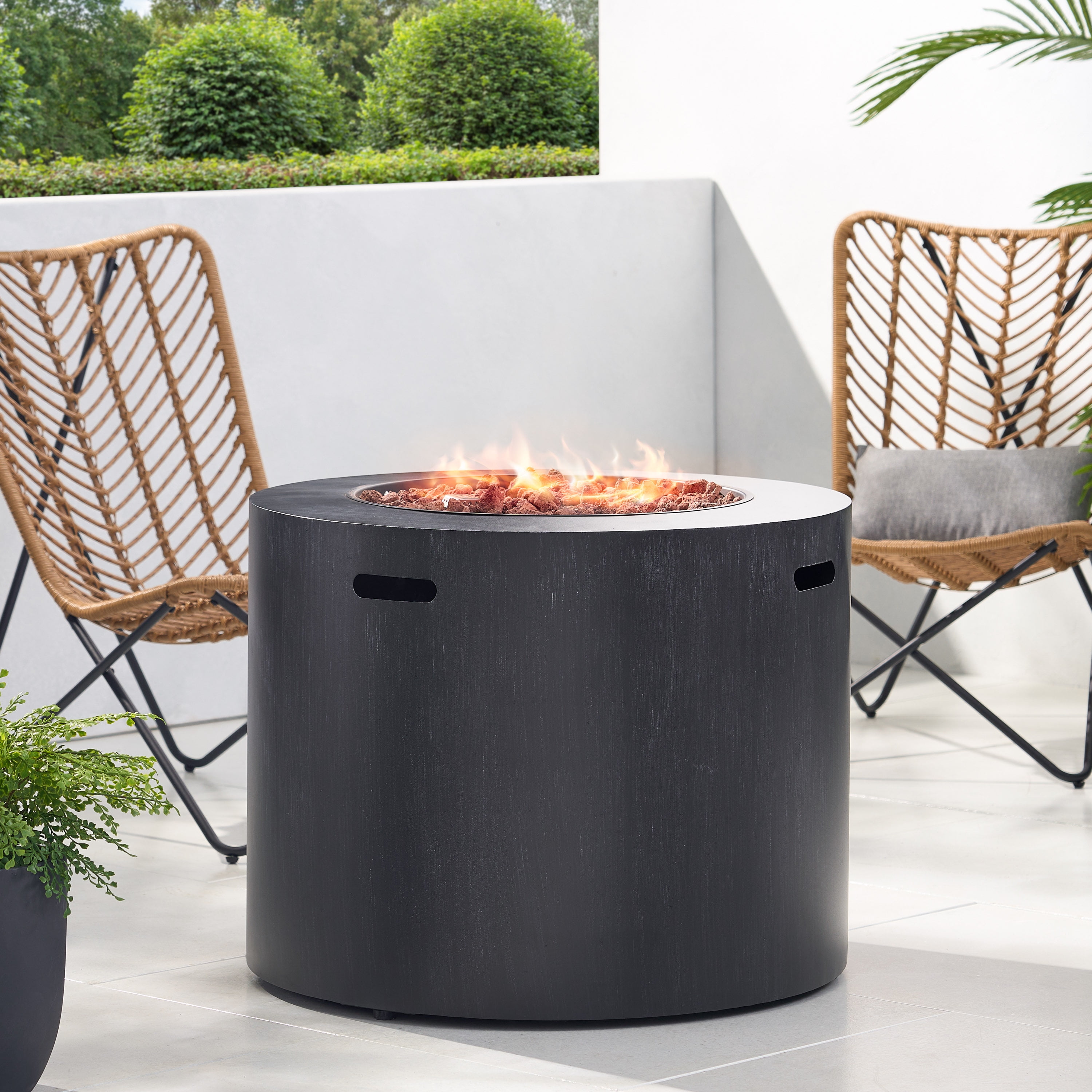 GDF Studio Jasmine Outdoor 50,000 BTU Circular Fire Pit, Brushed Black
