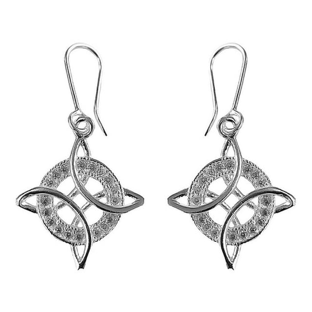 JOYARIS Aretes De Gancho Nudo De Bruja 2 Con Zirconias Plata Ley 925 A-0000006