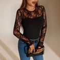 thumbnail image 4 of Neewe Long Sleeve Shirts for Women's Lace Tops Mesh Sheer Crew Neck Shirts Breathable Spring Fall Going Out Blouse, 4 of 6