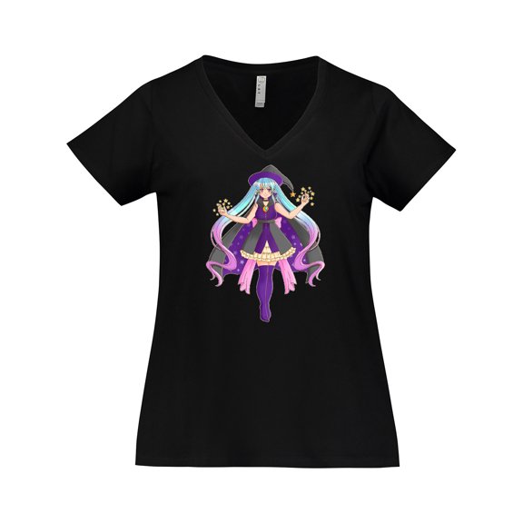 Inktastic Beautiful Purple Anime Witch Women's Plus Size V-Neck T-Shirt