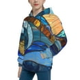 thumbnail image 2 of Fotbe Stained Glass Ocean Wave Pattern Youth Pullover Hooded Sweatshirt, Boys Hoodie, Kangaroo Pocket Hoodie for Kids Girls -X-Large, 2 of 6