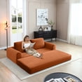 thumbnail image 5 of 2-In-1 Folding Convertible Sofa Bed, Modern Corduroy Sleeper Couch with 2*Pillows, Futon Modular Upholstered Boneless Sofa Set with Pull-Out Bed, Folding Floor Modular Couch for Living Room (Orange), 5 of 7