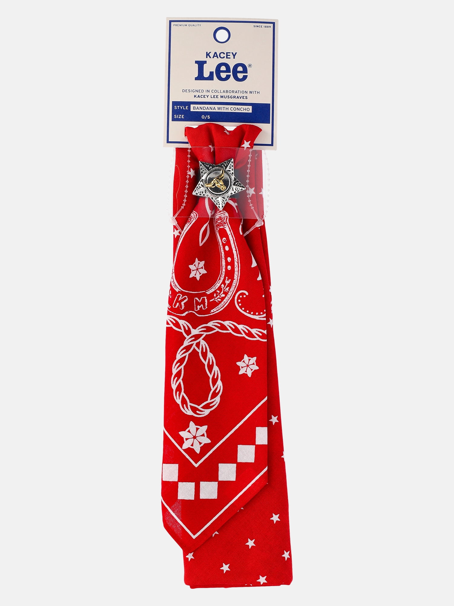 Kacey Lee Unisex Bandana Set with Star Concho, Red