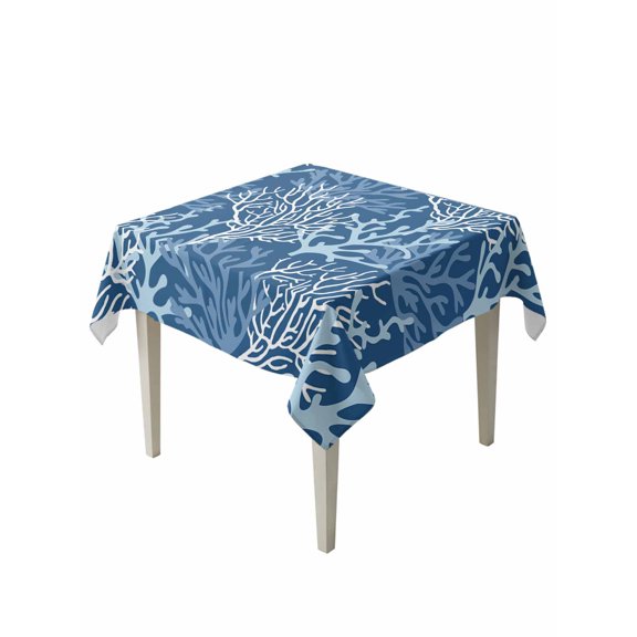 Navy Blue Coral Coastal Suqare Tablecloth - 54 x 54 Inch, Ocean Nautical Seaside Beach Waterproof & StainResistant Tablecloth, Washable Oil-proof Table Cover for Dining/Party/Wedding/Camping/Buffet
