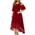 thumbnail image 2 of IDALL Wedding Guest Dresses,Prom Dresses Women Plus Size Casual Solid Lace Dress Short Sleeve Irregular Lace Stitching Long Dress Plus Size Dresses,Maxi Dresses,Formal Dresses Wine Dress XL, 2 of 7