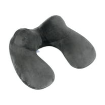 U-Shaped PVC Flocked Inflatable Travel Pillow Lightweight, Compact, Comfortable Neck Support for Airplane & Car Journeys - Soft Warm Texture, Elastic Design (31x31x14cm) Dark Gray