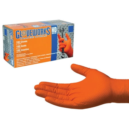 

Gloveworks Heavy Duty Nitrile Latex Free Industrial Disposable Gloves X-Large Orange 100/Box