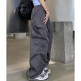 thumbnail image 4 of Hpapadks Womens Casual Pants Wide Leg Solid Baggy Cargo Pant with Drawstring Hop Streetwear Slacks for Women Grey XXXXL, 4 of 7