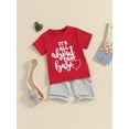thumbnail image 5 of Toddler Boy Summer Outfit Letter Print Short Sleeve Round Neck T-Shirt with Solid Color Shorts 2 Pcs Set, 5 of 10