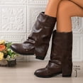 thumbnail image 5 of Viluyesy Mid Calf Boots for Women Fashion Block Heel Round Toe Faux Leather Slouchy Casual Comfortable Shoes Brown Size 6, 5 of 7