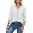 thumbnail image 2 of Frontwalk Women Shirts 3/4 Sleeve Tops Lace Trim Blouse Ladies Casual Tunic Shirt V Neck White XL, 2 of 5