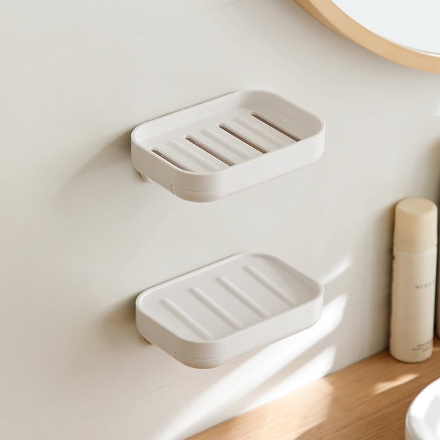Jiaeri Wall Mounted Soap Box,No Drilling Adhesive Soap Holder with Drainage,Suction Cup Soap Rack for Bathroom Kitchen,Slim Soap Dish Storage Rack,Plastic Soap Saver