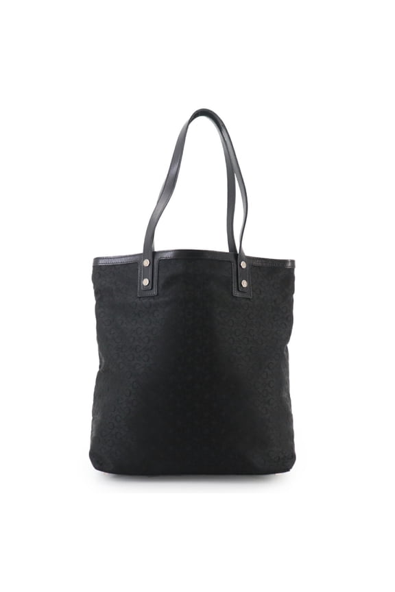 Pre-Owned Celine Macadam C Logos Tote Handbag, Canvas and Leather, Black with Gold Hardware
