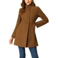 thumbnail image 1 of Abrigo de mujer INSPIRE CHIC de longitud media con cuello alto, de un solo botón, abrigo de invierno, marrón oscuro, talla XL, 1 of 6