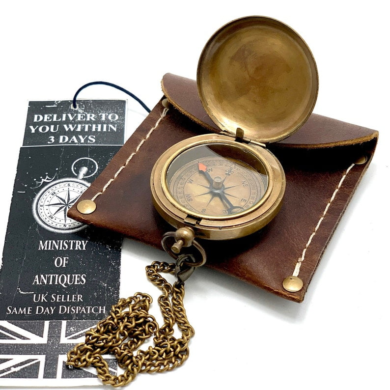 Engraved Personalised Brass Pocket Compass | Handmade Nautical Compass | Christmas, Wedding & Anniversary Gift for Husband, Wife, Him or Her