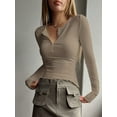 thumbnail image 2 of Women's Spring Long Sleeve Solid Color Button Up Ribbed Tops, 2 of 7