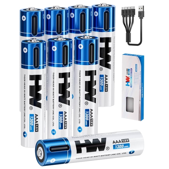 HW Rechargeable Lithium Batteries AAA, [8 Packs, 1300mWh] 1.5V Triple A Battery 1.5h Fast Charging with USB C Port, Pile aaa Over 1000 Cycl