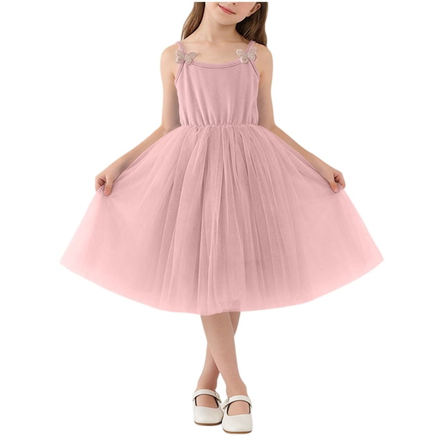 Vestido de Verano Casual Color Sólido de las Niñas Cuello Redondo sin Mangas de Malla para Vestido de Verano Largo Casual Al Aire Libre