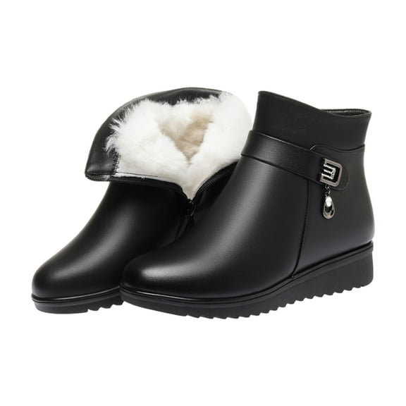 Lovskoo 2024 Ankle Boots for Women Platform Snow Boots Winter Warm Booties Fleece Lined Non-Slip Ankle Boots Outdoor Slip On Water Proof Booties Comfortable Shoes Black