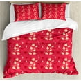 thumbnail image 1 of Floral Duvet Cover Set, Spring Essential Silhouette Style Abstract Wild Flowers and Leaves, Decorative 3 Piece Bedding Set with 2 Pillow Shams, Queen Size, Dark Coral Vermilion, by Ambesonne, 1 of 3