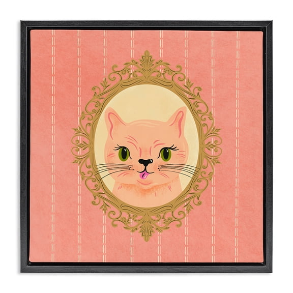 Stupell Industries Art Deco Peach Cat Portrait Black Floating Frame Canvas Art, 18 x 18, by Carrie Cantwell