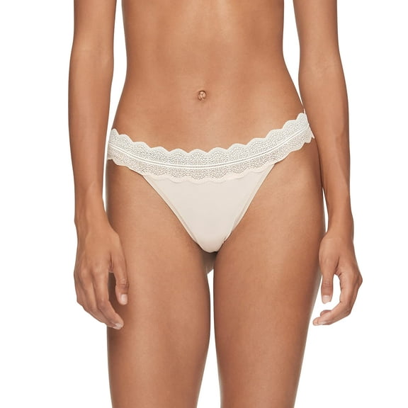 Calvin Klein Women's Micro with Lace Band Thong Panty, Beechwood, X-Large