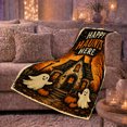 thumbnail image 6 of Haunted House Happy Haunts Phrase Halloween, Festive Halloween Scene, Warm Flannel Blanket for Living Room and Family Room, Art Lovers Halloween Gift, Festive Home Decor, 6 of 9