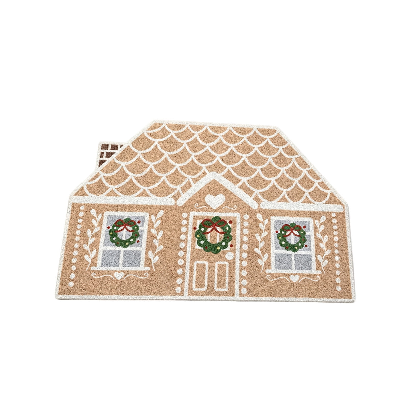 Christmas Gingerbread House Themed Doormat Festive House Shape Floor Mat for Holiday Entryway Decor Xmas Welcome Mat Indoor Outdoor Rug Holiday Decoration