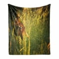 thumbnail image 1 of Fox Soft Flannel Fleece Throw Blanket, Fox in the Summer Forest Fresh Meadow Grass Wilderness Vixen Mammal Nature, Cozy Plush for Indoor and Outdoor Use, 50" x 70", Orange Yellow Green, by Ambesonne, 1 of 6