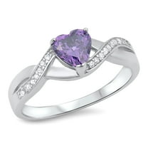 CHOOSE YOUR COLOR Heart Simulated Amethyst Promise Ring .925 Sterling Silver Infinity Band Purple CZ Female Size 10