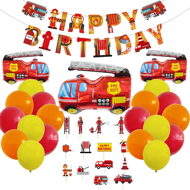 Kit de globos para camión de bomberos, fiesta de cumpleaños, 37 unidades