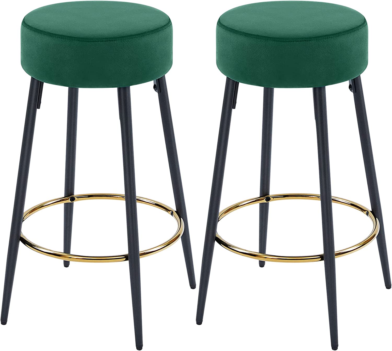 Cream Bar Stools Set of 2 Modern Round Velvet Bar Stools Counter Height