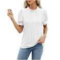 thumbnail image 4 of CALAFEBILA Ladies Shirts Brethable Womens Blouses,Womens Fashion Solid Color Blouse Summer Puff Sleeve Crew Neck Women's Tops, 4 of 4