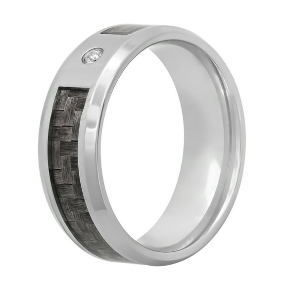 Men's Stainless Steel with Diamond Accent Gray Carbon Fiber Band, 8mm