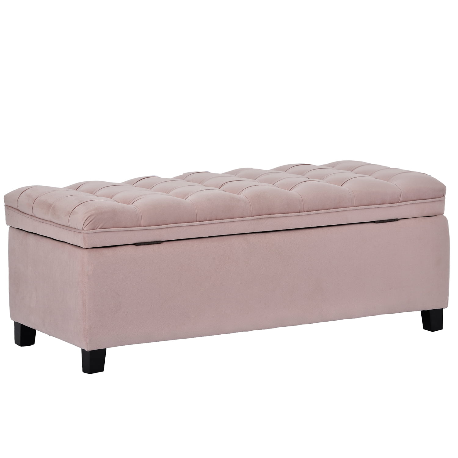 Kadyn Upholstered Flip Top Storage Bench, Storage Ottoman Bench with Button Tufted Top, Folding Chest Foot Rest Stool for Bedroom, Pink