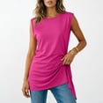 thumbnail image 2 of Kukoosong Women's Tunic Tank Tops, Side Ruched Irregular Hem Loose Fit Camisole Tops, Soft Stretchy Long Vest Shirts for Beach, Summer Casual Round Neck Sleeveless Tanks, 2 of 7