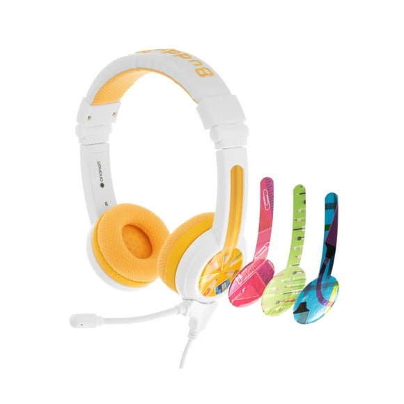 Audífonos Buddyphones Alámbricos School+ para niños con control de audio seguro y micrófono de brazo color Amarillo