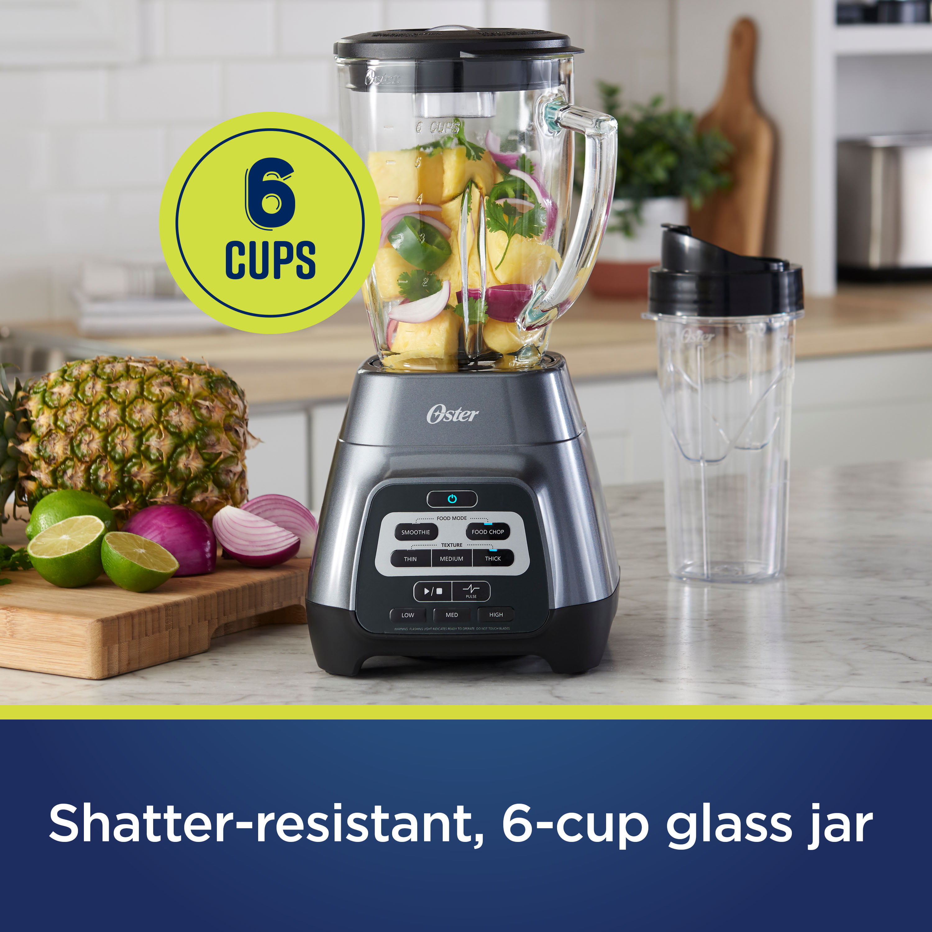 Oster Master Series Blender with Texture Select Settings, Blend-N-Go Cup and Glass Jar, Gray - 3