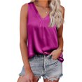 thumbnail image 1 of Camiseta sin mangas con cuello en V para mujer, color puro, acabado satinado, moda sin mangas, color liso satinado, 1 of 6