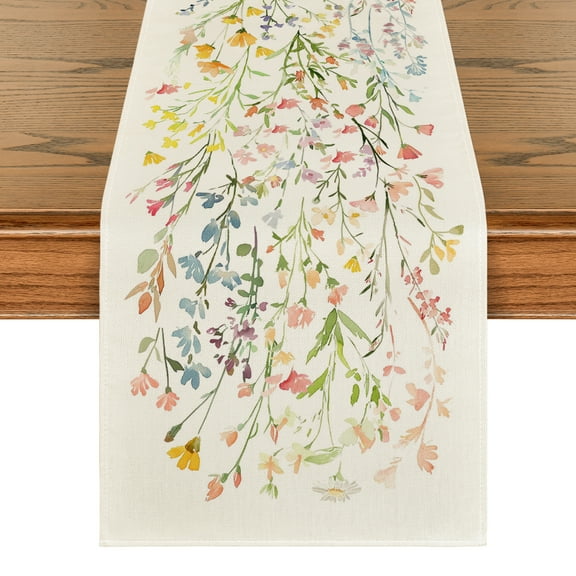 Sm:)e Wildflowers Bloom Flowers Spring Table Runner, Floral Kitchen Dining Table Decoration for Home Party Decor 13x72 Inch