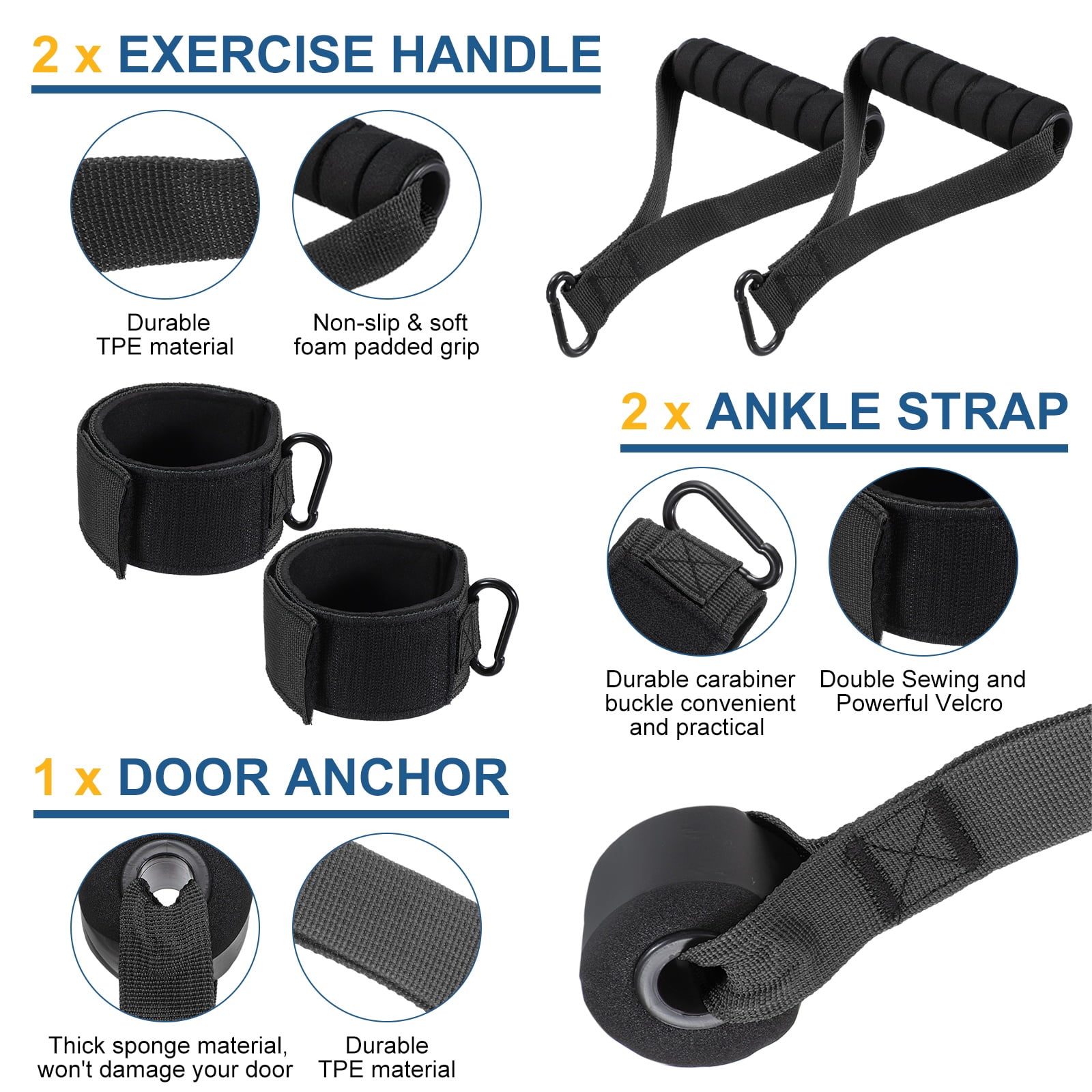 Uxcell Resistance Bands Set, 6 Level Exercise Bands for Working Out with Door Anchor/Handle/Ankle Strap/Pouch, 300LB & Black & Grey- Fitting For(Women & Men Home/Gym Train/Yoga)