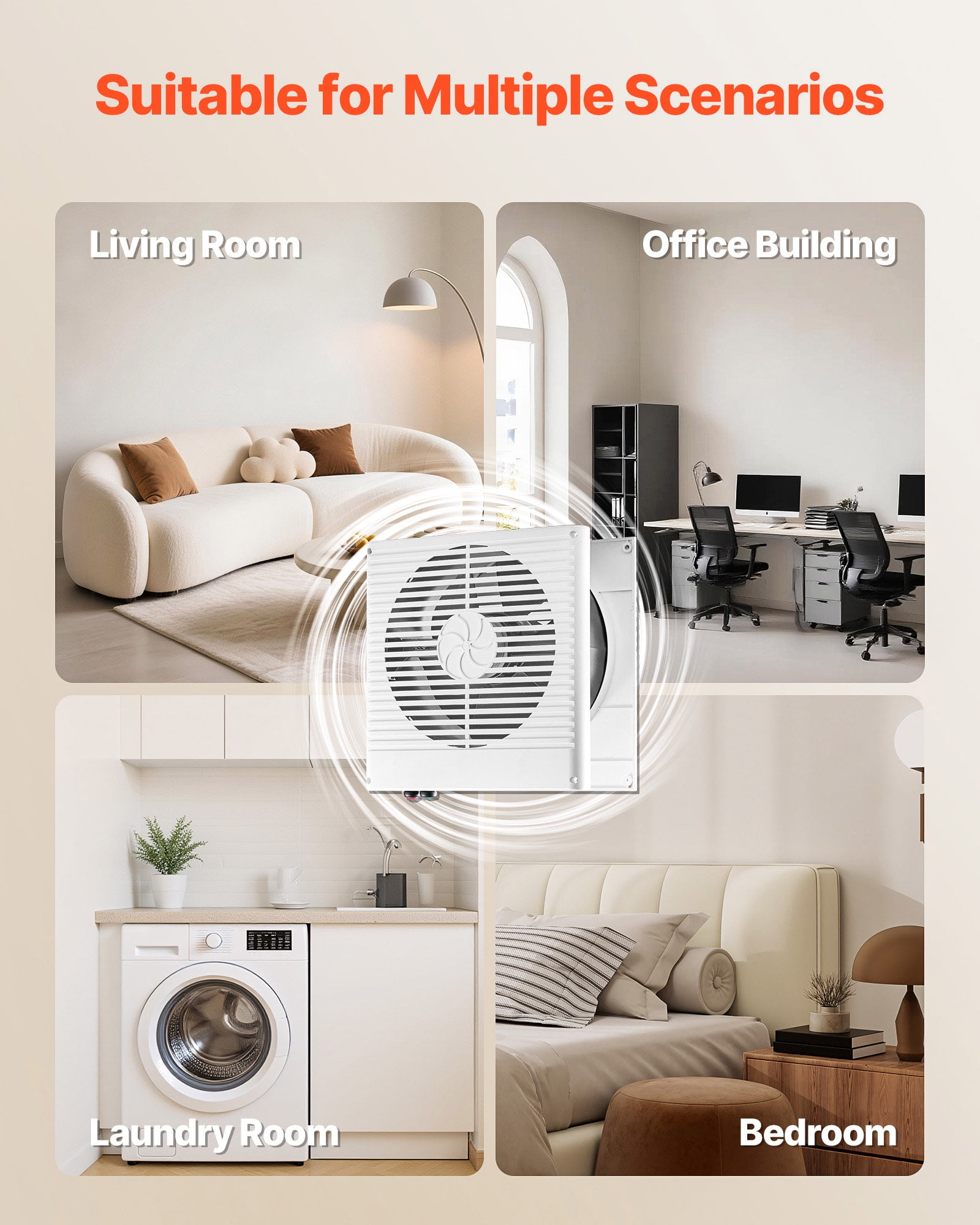 VEVOR 7.5-Inch Room to Room Fan, Through Wall Fan with AC Motor & Bi-directional Adjustable Wind, 180 CFM Ventilation Quiet Exhaust Vent for Kitchen, Living & Laundry Room, Workshop