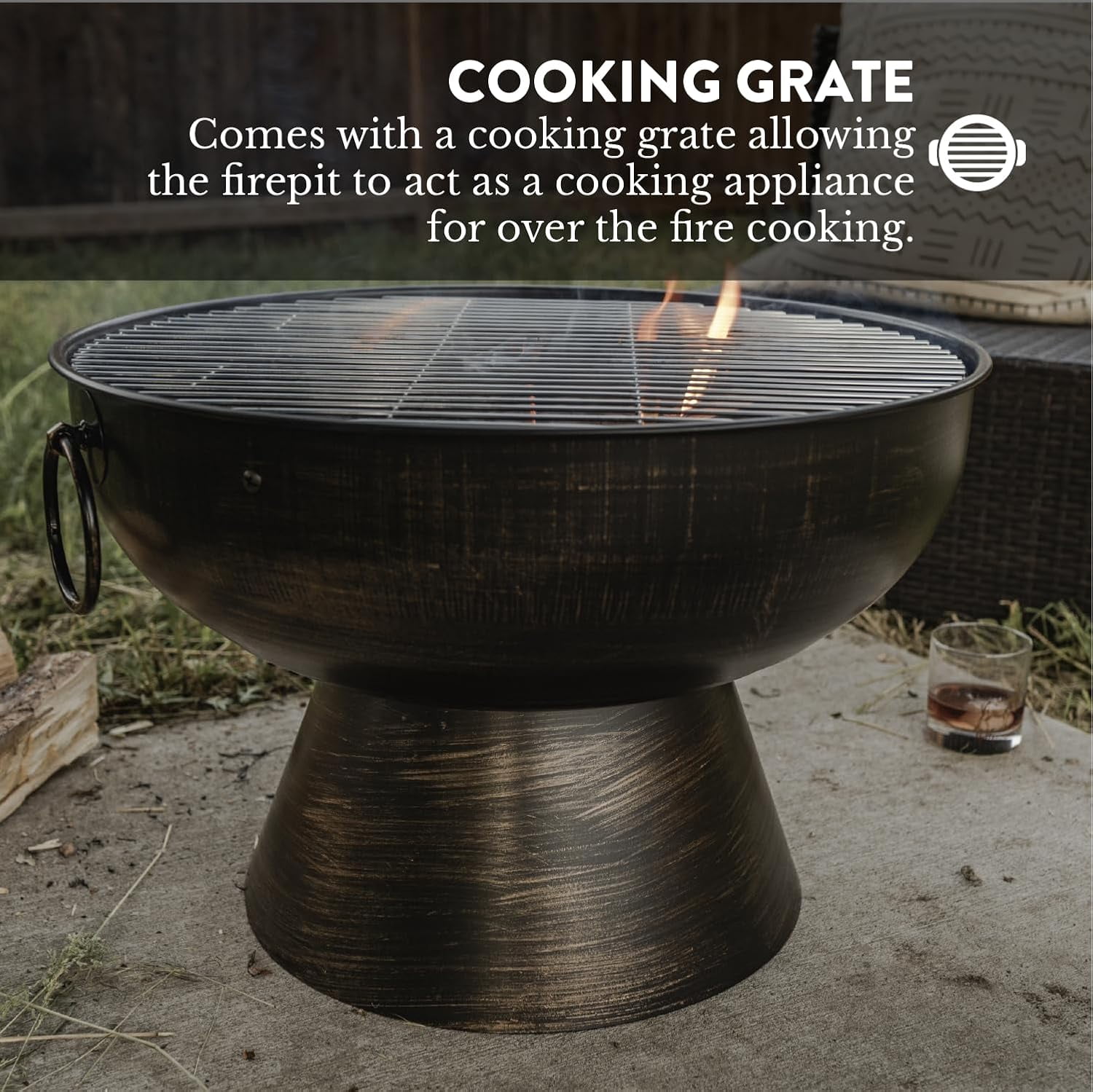 GasOne 22 in Round Outdoor Fire Pit – Wood Burning Fire Pit with Mesh Lid and Fire Picker – Durable